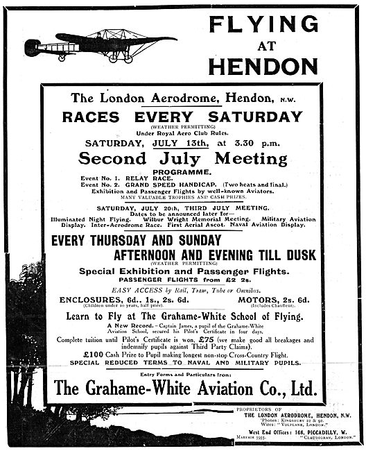 London Aerodrome Hendon Events July 1912. Grahame-White          
