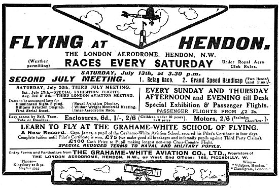 London Aerodrome Hendon Events July 1912. Grahame-White          
