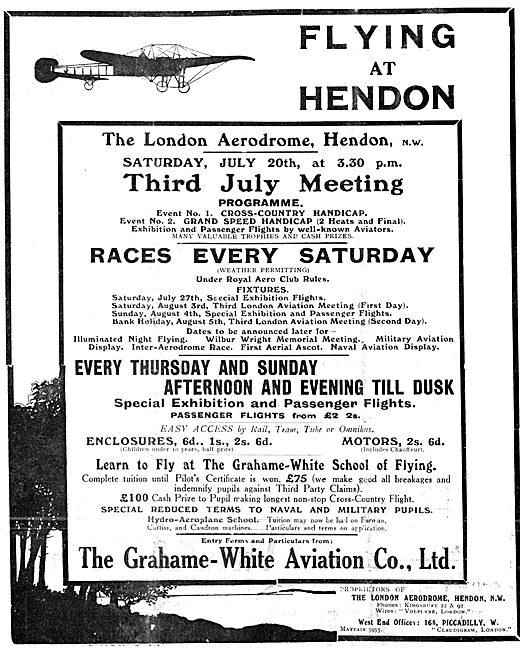London Aerodrome Hendon Events July 1912. Grahame-White          