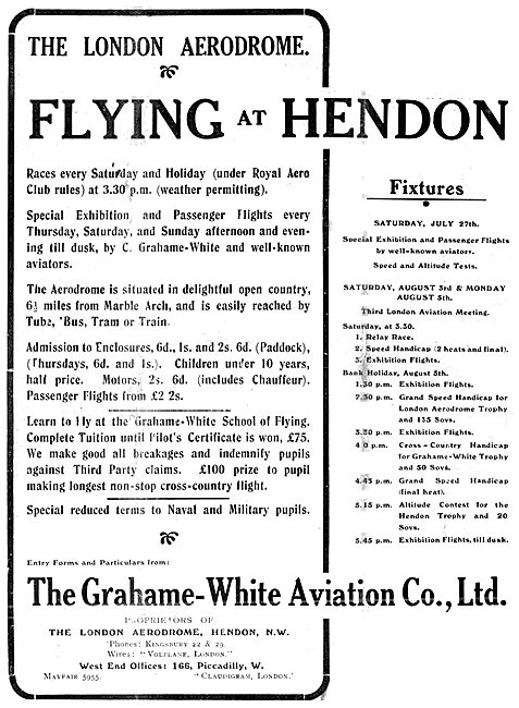 London Aerodrome Hendon Events July 1912. Grahame-White          
