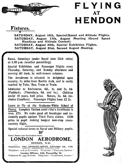 London Aerodrome Hendon Events August 1912. Grahame-White        