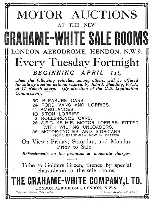 Grahame-White Motor Auctions Hendon 1919                         