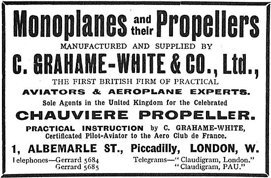 Grahame-White & Co - Sole UK Agents For Chauviere Propellers     