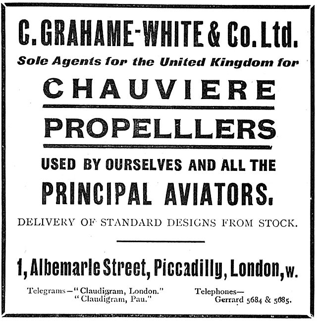 Grahame-White & Co Sole UK Agents For Chauviere Propellers       