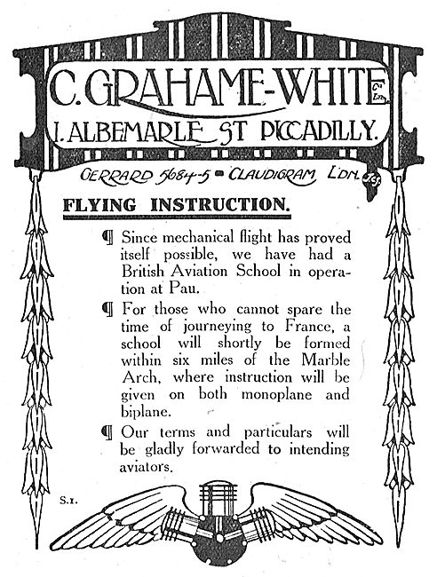 Grahame-White's For Flying Instruction On Monoplane & Biplane    