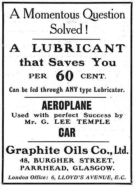 Graphite Oils - Can Be Fed Through All  Aeroplane Lubricators    