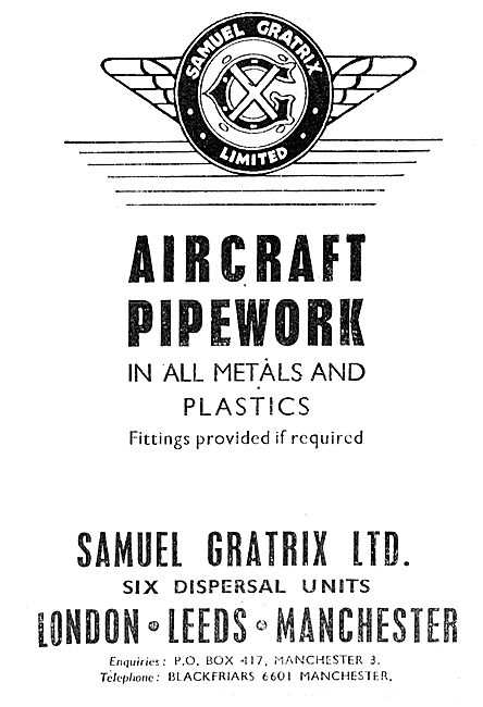 Samuel Gratrix Aircraft Pipework In Metals & Plastics 1943 Advert