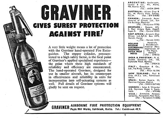 Graviner Airborne Fire Protection Equipment - 1950 Advert        