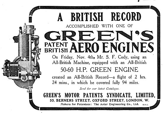 Greens Aeroplane Engines - Greens Motor Patents Syndicate        