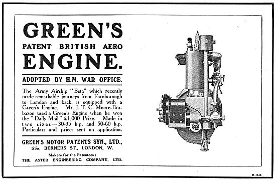 Green's Patent  British Aero Engine Adopted By The War Office    