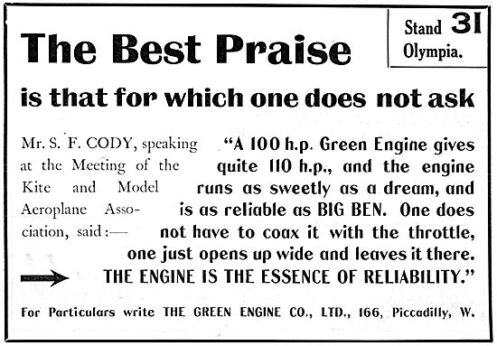 Greens Aeroplane Engines - Green Aero Engines 1913               