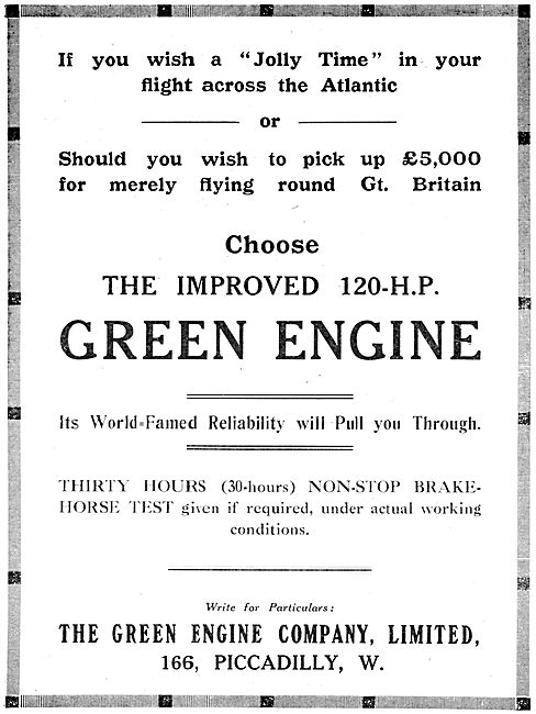 Greens 120 H.P. Aero Engine 1914                                 