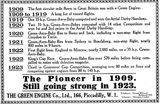 Green's Aeroplane Engines. Achievements                          