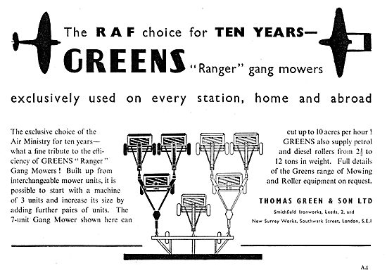 Greens Gang Mowers For Airfields 1949 Advert                     