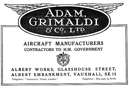 Adam Grimaldi & Co. Vauxhall. Aircraft Manufacturers 1917        
