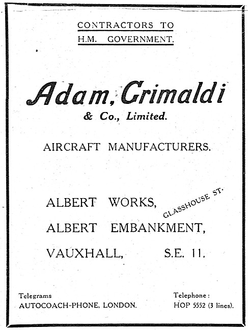 Adam Grimaldi. Aircraft Manufacturering 1917                     