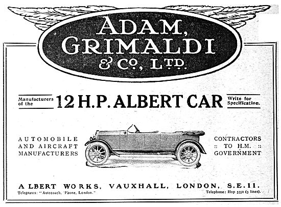 Adam Grimaldi & Co. Aircraft Manufacturers. 12 H.P. Albert Car   