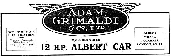 Adam Grimaldi & Co. Aircraft Manufacturers. 1919 Albert Car      