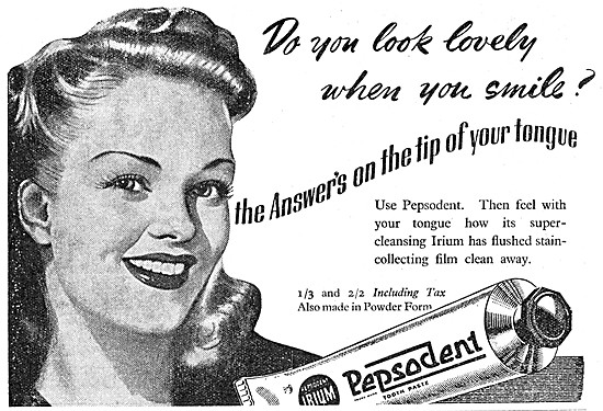 Pepsodent Toothpaste With IRIUM. 1944 Advert                     