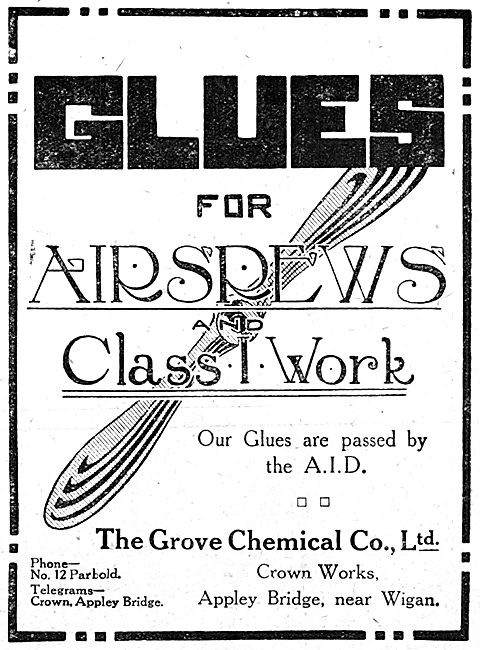 The Grove Chemical Co.Ltd. Appley Bridge. Wigan. Aircraft Glues  