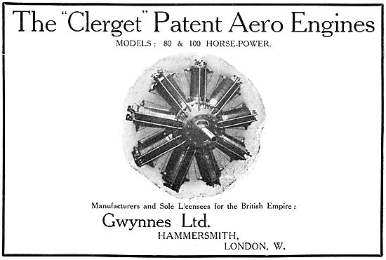 Gwynnes Ltd - Licensees For Clerget Patent Aero Engines          