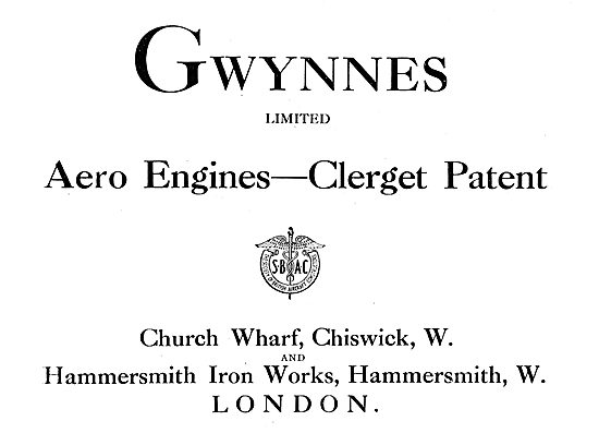 Gwynnes Ltd - Licensees For Clerget Patent Aero Engines          