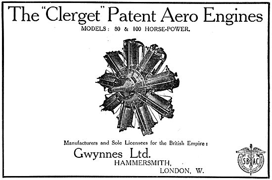 Gwynnes Ltd - Licensees For Clerget Patent Aero Engines          