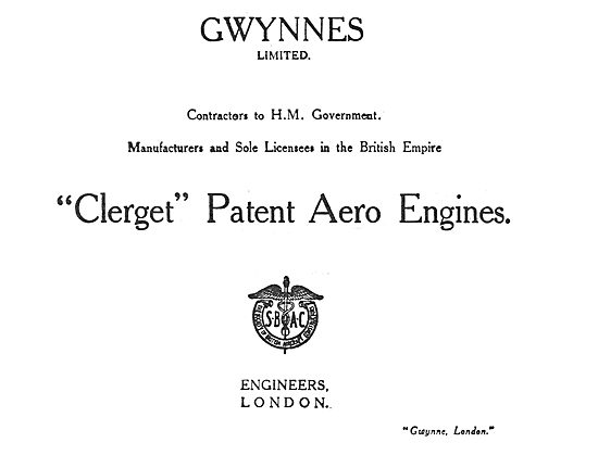 Gwynnes Ltd - Licensees For Clerget Patent Aero Engines          