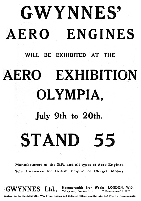 Gwynnes Aero Engines. Hammersmith Iron Works 1920                