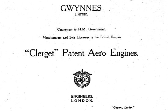 Gwynnes Ltd - Licensees For Clerget Patent Aero Engines          