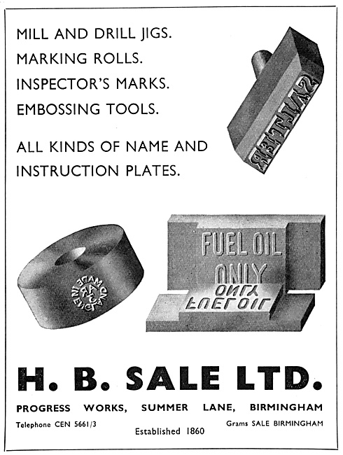 H.B.Sale Jigs, Engineers Marks & Name Plates                     