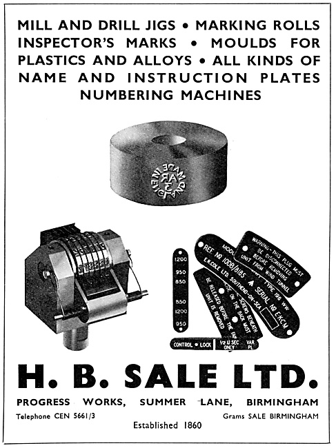 H.B.Sale Jigs, Engineers Marks & Name Plates                     