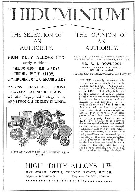 High Duty Alloys For Aircraft Constructors. RR & Y Alloys        