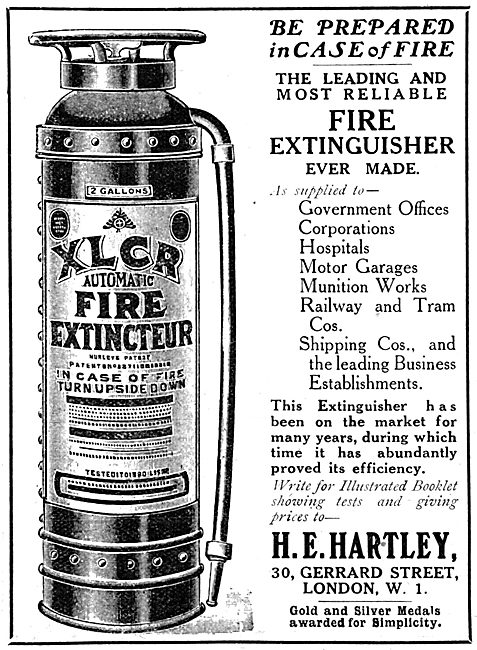 H.E.Hartley - XLCR Fire Extinguishers 1917 Advert                