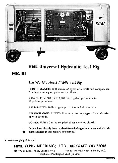 HML Universal Hydraulic Aircraft Test Rig                        