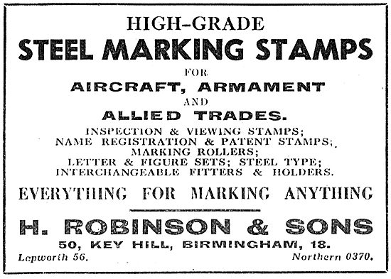 H.Robinson & Sons Engineers Stamps & Marking Tools               