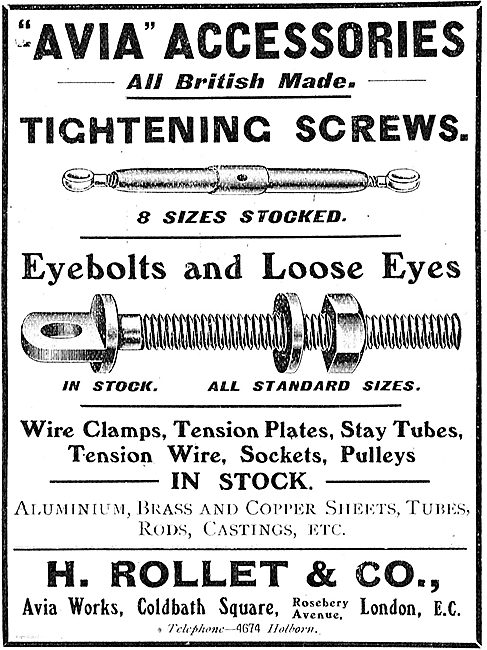 H. Rollet Wire Clamps, Tension Plates & Eyebolts For Aeroplanes  