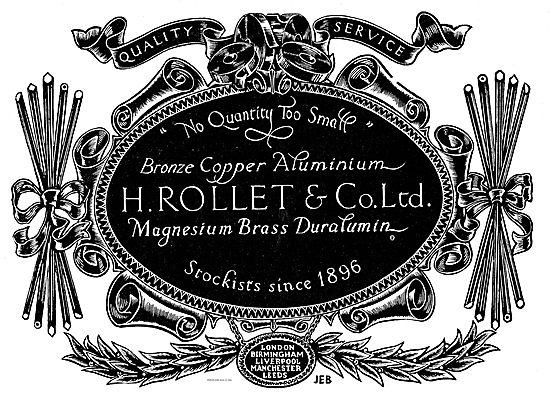 H. Rollet Supploers Of Magnesium Brass & Dualumin Since 1896     