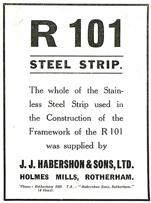 Habershon Strip Steel Used For The R101 Airship Framework        