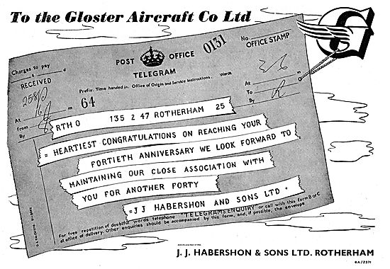 Habershon Congratulate Gloster Aircraft On Their 40th Anniversary