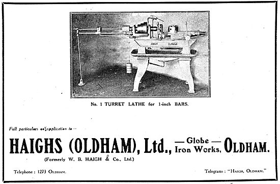 Haighs Of Oldham: No 1 Turret Lathe For 1