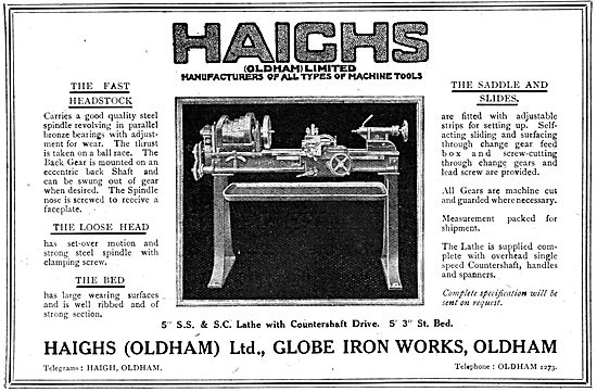 Haighs Of Oldham: WW1 Lathe With Countershaft Drive              