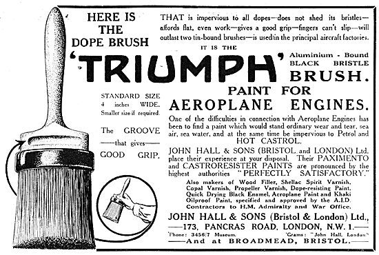 John Hall & Sons. Hall's TRIUMPH Dope Brush Advert 1917          