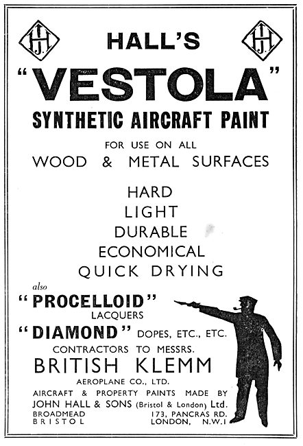 Halls Aircraft Paints & Finishes. Hall's Vestola 1934            