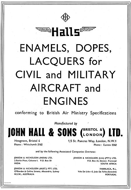 Halls Enamels, Dopes & Lacquers For Aircraft & Engines           