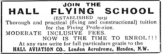 Join The Hall School Of Flying At Hendon - Established 1913      