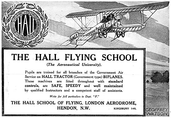 Hall School Of Flying - Hall Aviation Co. Hendon                 