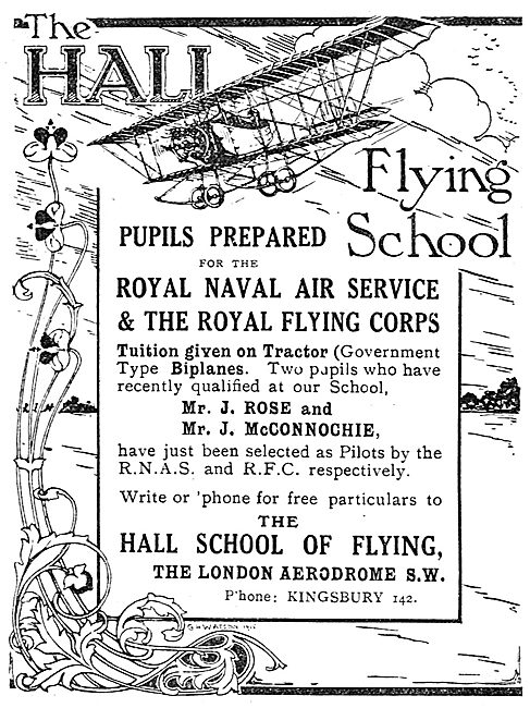 Hall School Of Flying Hendon. RNAS & RFC Training                