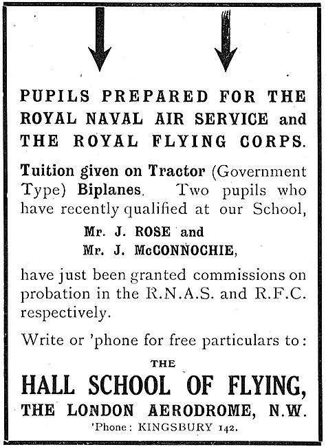 Hall School Of Flying - Pupils Prepared For The RFC & RNAS       