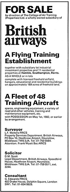 College Of Air Training Hamble For Sale  CAT Hamble Sale 1982    